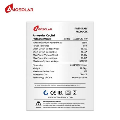 Amosolar 540 Watt 545 Watt 550 Watt 555 Watt Solar Panel System IP68 Rated Junction Box