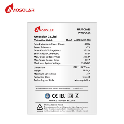 182mmx182mm Cell Size Amosolar All Black 395 400 405 410 415 420 Watt Wp Mono Crystalline Solar Panels for House