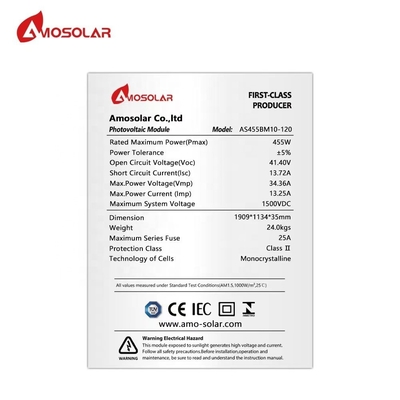 Amosolar 440W 450W 460W 1000W Monocrystalline Solar Panel with IP68 Rated Junction Box