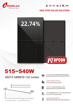 A Grade Solar Panels 182mm Mono Solar PV Modules for Home Electricity N-TYPE 515W 540W