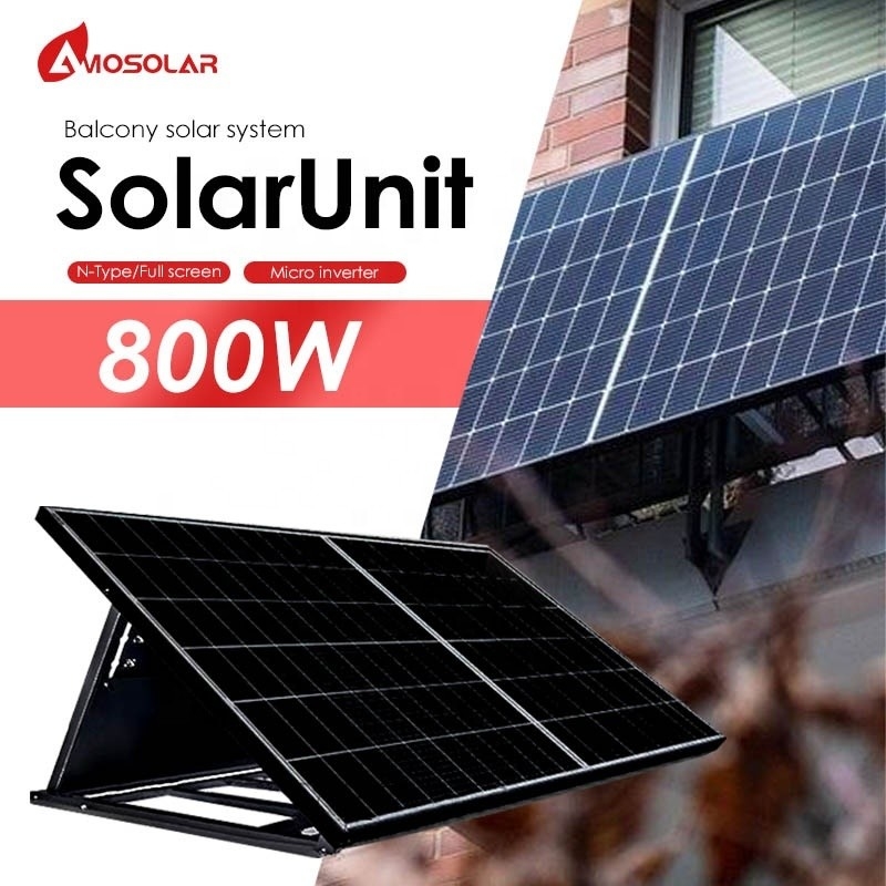 MPPT Controller Amosolar 1000W 600W 800W SolarUnit for Home On Grid Balcony Solar PV System Kit