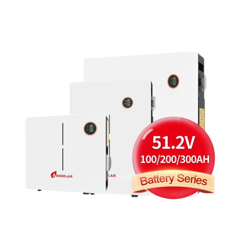 Off Grid Amosolar Wall Mounted LiFePO4 48V 51.2V 100Ah 200Ah Household Energy Storage Lithium Battery IP65